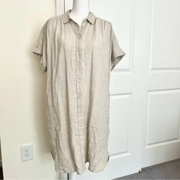 NWOT J Crew Beige 100% Linen Shirtdress - Picture 2 of 5